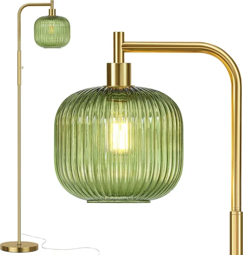 Miniatura 10 de QiMH Lámpara de pie de cristal para sala de estar, lámpara de pie moderna con pantalla de vidrio acanalado e interruptor de pedal, lámpara de 67