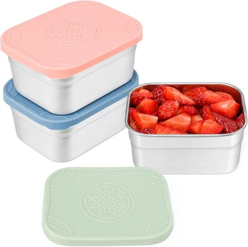 Miniatura 11 de Caperci Paquete de 3 Recipientes de Acero Inoxidable para Aperitivos con Tapas de Silicona - Recipientes Pequeños para Alimentos de 8 onzas a Prueba