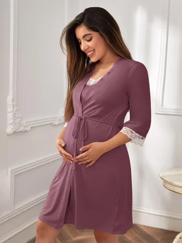 Miniatura 4 de Verdusa Conjunto de camisón y bata de maternidad para mujer, sin mangas, camisón de lactancia