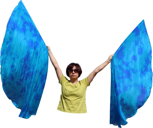 Miniatura 18 de Winged Sirenny Banderas de seda de ala de ángel de adoración de 70 pulgadas con varillas flexibles, bandera de seda translúcida circular pintada a