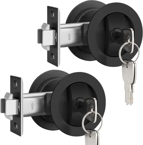 Miniatura 19 de EHOMEWARE 1 paquete de herrajes para puerta de bolsillo negro mate, manijas de puerta de bolsillo empotradas, cerradura de puerta de bolsillo