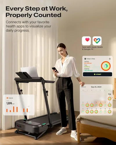 Miniatura 6 de UREVO Auto Incline Walking Pad with AI App, Adjustable Handlebar & Multifunctional Desk, 9% Power Incline Brushless Quiet Motorized Treadmill for