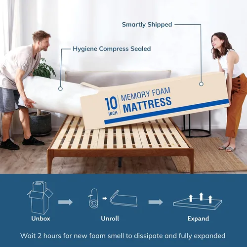 Miniatura 8 de EGO - Colchón de espuma viscoelástica de té verde blanco de 10 pulgadas, cama de gel refrescante en una caja, certificado CertiPUR-US, colchón