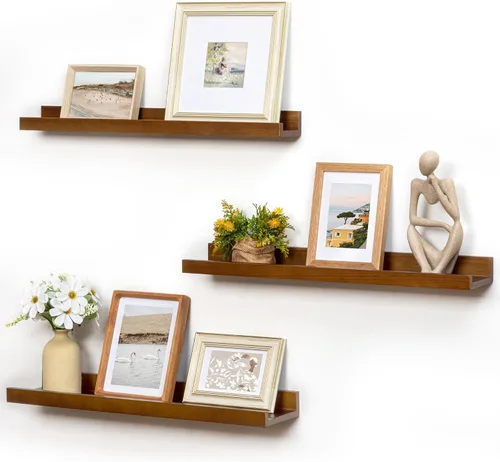 Miniatura 62 de FLYJOE Estante de repisa de fotos para pared, 24 pulgadas de madera de fresno maciza, estantes para libros de guardería, estantes flotantes