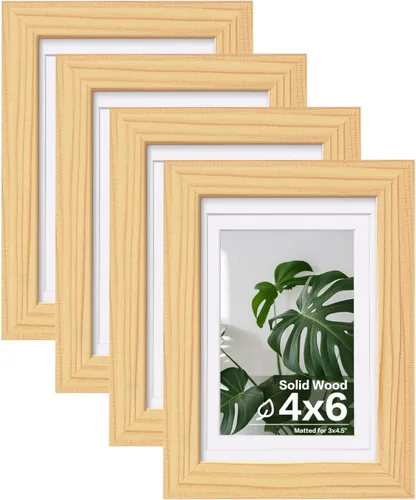 Miniatura 13 de Egofine Juego de 4 portarretratos de 4 x 6, hechos de madera maciza cubierta de plexiglás de 3 x 4.5 pulgadas y 3.5 x 5 pulgadas con paspartú o de 4