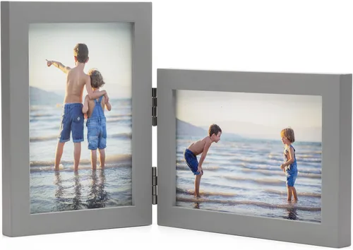 Miniatura 46 de Marcos de Fotos Dobles 4x4 con Bisagras Plegables en Negro para Colgar en la Pared o Poner en Mesa, Hechos de Madera de Pino con Vidrio Real P-44 *