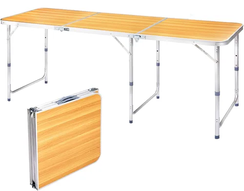 Miniatura 18 de Outvita Mesa de camping plegable portátil de 6 pies, mesa de altura ajustable impermeable para exteriores, mesa plegable de maleta ligera de Plateado