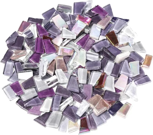 Azulejos de mosaico de vidrio de mosaico irregular mixto morado, 10.58 oz de mosaico DIY conjunto de mosaico para adultos, suministros de Púrpura