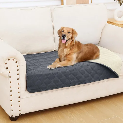 Miniatura 54 de Smiry Funda impermeable para cama de mascota, suave y lavable, para muebles, cama, sofá, reversible, a cuadros (30 x 53 pulgadas, color beige/beige)