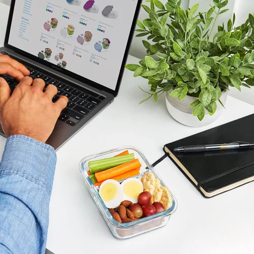 Miniatura 2 de Bentgo® Snack de vidrio – Contenedor de aperitivos estilo Bento, a prueba de fugas, con tapa hermética y diseño dividido de 2 compartimentos, Púrpura