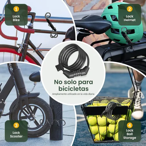 Miniatura 8 de Titanker Cable de bloqueo de bicicleta, bloqueo de cable de bicicleta de 4 pies, bloqueo de bicicleta autoenrollable básico para niños, combinación