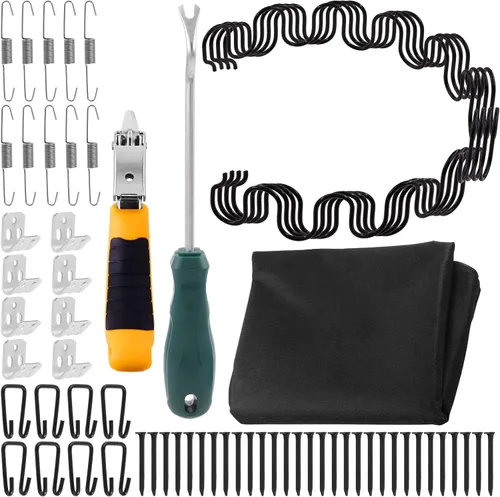 Miniatura 10 de Juego de reparación de sofá de 31 piezas, resortes sin hundimiento de 16 pulgadas, clips en S, ganchos, resortes de tensión de doble gancho, clavos