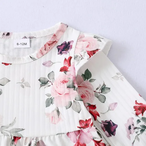 Miniatura 4 de XUANHAO Conjunto de 2 piezas de pantalones de mezclilla para niñas pequeñas parte superior floral con volantes pantalones de mezclilla rasgados