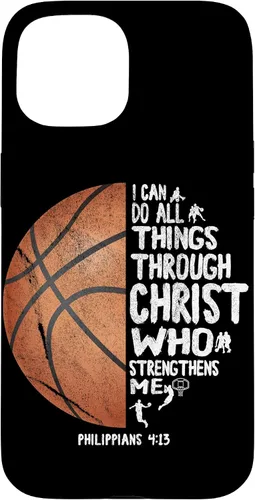 Miniatura 6 de Funda de baloncesto para iPhone 17 con texto en inglés "I can do All Things Through Christ Philippians