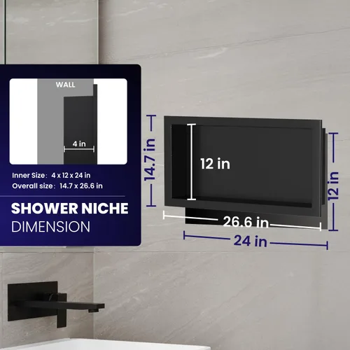 Miniatura 3 de Nicho de ducha de acero inoxidable de 12 x 24 pulgadas, estantes individuales impermeables, organizador de baño sin azulejos, estante de pared