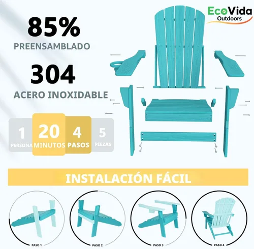 Miniatura 9 de Juego de sillas plegables Adirondack de 3 piezas, respaldo extra alto de 38 pulgadas y grano de madera en relieve, muebles de patio de polietileno