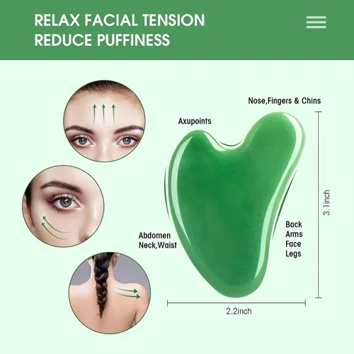 Miniatura 2 de Juego de herramientas faciales de masaje Gua Sha, kit de masajeador Guasha para cara y cuerpo, tabla de masaje de raspado de 4 piezas, terapia Verde
