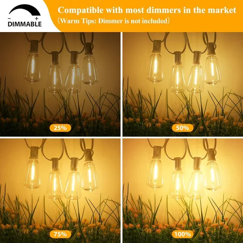Miniatura 4 de Brightever Luces de Cadena para Exteriores de 25 Pies, Luces de Patio ST38 con 13 Bombillas Edison, Luces Colgantes Impermeables Conectables