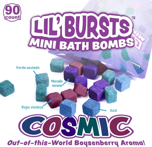 Miniatura 4 de Tub Works® Lil' Bursts™ Mini bombas de baño para niños, 90 unidades, cósmicas, no tóxicas, bombas de baño para niños pequeños con una ráfaga