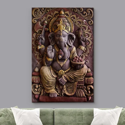 Miniatura 3 de wall26 Lienzo impreso para pared, escultura de Dios hindú Ganesha, fotografía cultural espiritual y religiosa, primer plano tradicional, multicolor