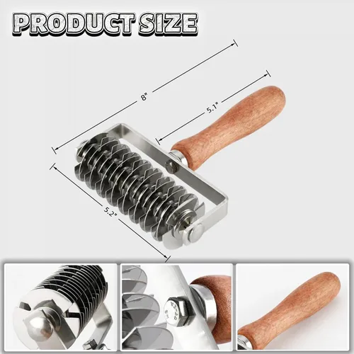 Miniatura 5 de Cortador de Rodillo de Enrejado para Repostería - Enrejado de Masa de Acero Inoxidable para Tartas, Pizza, Pan, Beef Wellington, Cortador de Rodillo