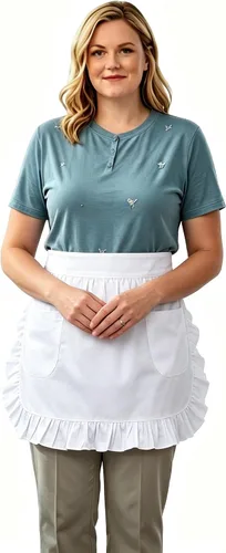 Miniatura 4 de Love Potato Delantal de cintura 100% algodón, 2 bolsillos, delantal de cocina, restaurante, bistró, medio delantal para niña y mujer, color blanco
