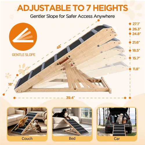 Miniatura 7 de Dog Ramp for Bed - Extra Large, 18'' Wide, Gentle Slope Folding Pet Ramps for Small Large Senior Dogs to Get on High Couches & Cars, Non-Slip Rubber