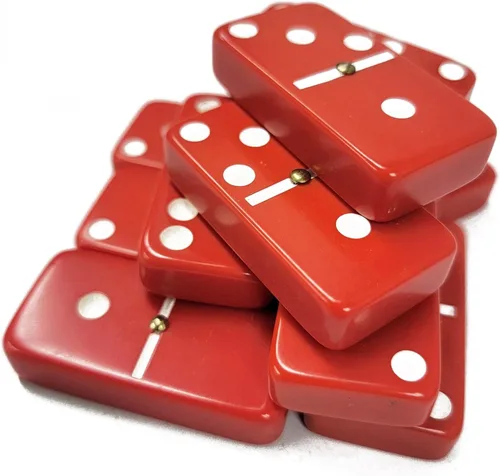 Miniatura 5 de Marion & Co. Dominó Doble Seis 6 Azulejos Rojos Jumbo Tamaño de Torneo Profesional con Giradores en Elegante Bolsa de Terciopelo Negro