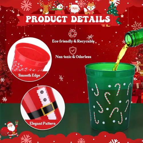 Miniatura 4 de Nuenen Paquete de 35 vasos de plástico de Navidad de 16 onzas, vasos desechables para estadios, tazas de Papá Noel, decoraciones de fiesta