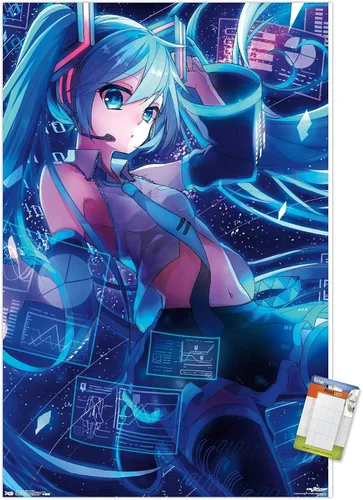 Trends International Hatsune Miku - Póster de pared con pantallas, 22.375 x 34 pulgadas, paquete de póster y montaje