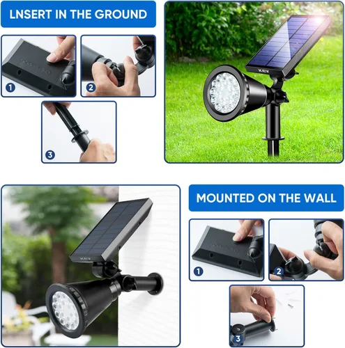 Miniatura 5 de KEV Luces Solares de Punto de 800 Lúmenes para Exteriores, 18 LEDs Luces Solares de Inundación con 2 Modos y Ajustables e IPX65 Impermeables, Foco