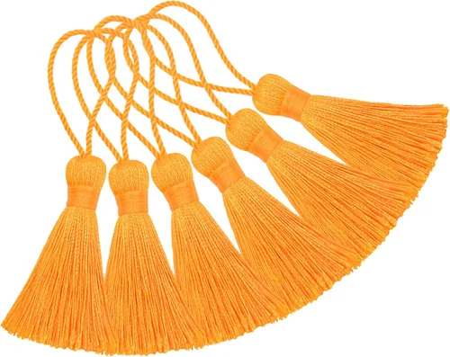 Miniatura 12 de Makhry 20 mini borlas de hilo sedoso hechas a mano de 4.3 pulgadas con lazo de cordón de 2 pulgadas y pequeño nudo chino para aretes, recuerdo