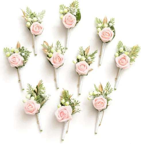 Miniatura 15 de Ling's Moment Boutonniere para Hombre, juego de 10 ramilletes para invitados, flores artificiales para decoración de boda/baile/regreso a casa, etc.