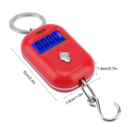 Miniatura 6 de Mini báscula electrónica, báscula de pesaje de pescado, portátil, 55.1 lbs/5G, báscula colgante digital, llavero de bolsillo, gancho
