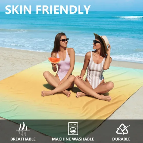 Miniatura 4 de WIWIGO Manta de playa impermeable a prueba de arena tapete de playa 79" X 83"/10'x9' para 2-8 adultos, de secado rápido, tapete de picnic al aire