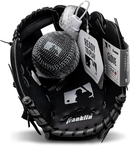 Miniatura 8 de Franklin Sports Kids Baseball Gloves - RTP Youth Teeball Glove + Ball Set - Boys + Girls Teeball Mitt - 9.5" Negro/Plateado