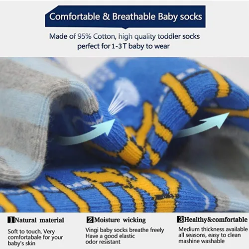 Miniatura 20 de Tphon Calcetines para niños pequeños con empuñaduras, 12 pares de calcetines antideslizantes de algodón para niños y niñas de 1 a 7 años
