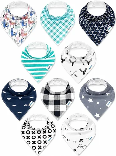 Miniatura 25 de KiddyStar Organic Cotton Baby Drool Bibs Soft, Adjustable, Absorbent, Unisex Teething Bandana Bibs for Babies Clásico 1