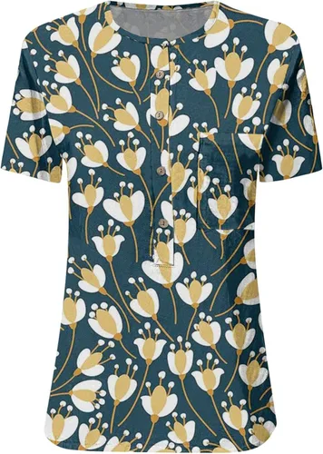 Miniatura 2 de Camisetas de verano para mujer, estilo casual, de algodón, de lino, estampadas, holgadas, de manga corta