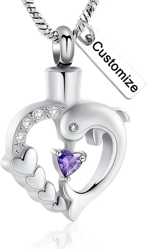 Miniatura 33 de Yinplsmemory Collar de urna de corazón de delfín para cenizas para mujer, colgante de urna de corazón de cristal, collar de recuerdo de cenizas