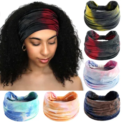 Miniatura 14 de Olbye Diademas anchas bohemias anudadas turbante elásticas antideslizantes florales diademas para entrenamiento para la cabeza, bandana bohemia