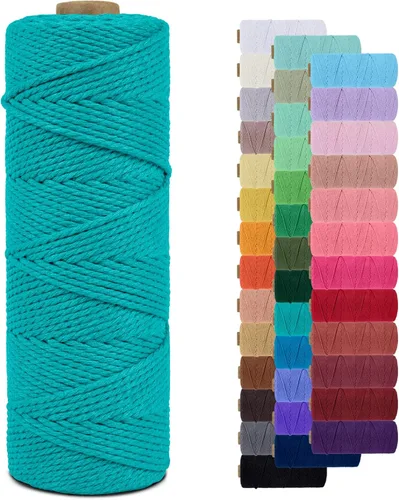 Miniatura 133 de Cuerda de macramé de 0.079 in para 219 yardas, cuerda de algodón natural para manualidades, hilo de cuerda de macramé de colores para colgar