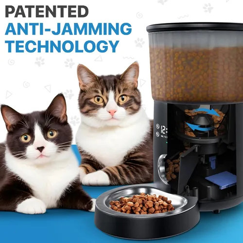 Miniatura 7 de Comedero automático para gatos, comedero automático para mascotas de 4 litros para gatos y perros pequeños, dispensador de alimentos secos con negro