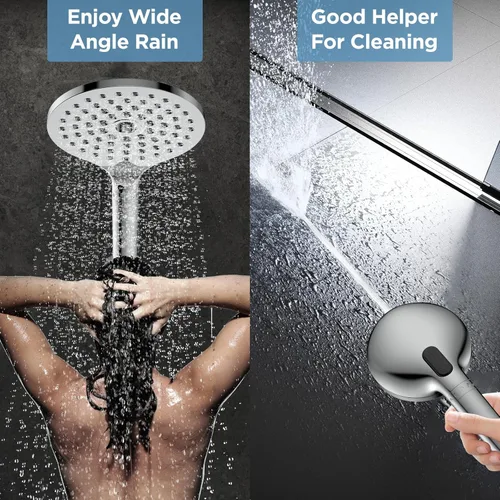 Miniatura 5 de MakeFit Combo de cabezales de ducha con doble filtro, cabezal de ducha de lluvia de alta presión con rociador de mano con lavado a presión Cromo
