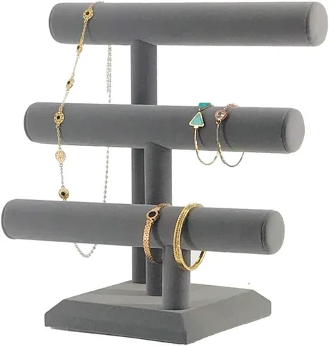 7TH VELVET Organizador de joyas con 3 niveles, fácil para collares, pulseras y relojes, soporte de mesa, soporte de exhibición de barra en T de