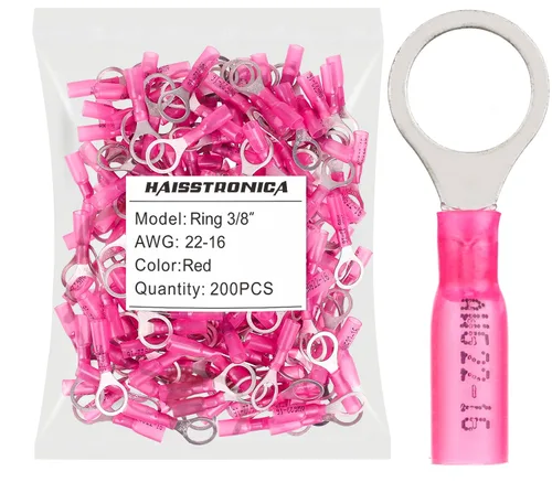 Miniatura 32 de haisstronica 100 conectores de anillo termorretráctiles de grado marino azul de 1/4 pulgadas, conectores de terminales de anillo de cobre rojo