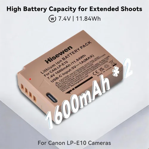 Miniatura 2 de LP-E10 Battery 2-Pack 1600mAh with USB-C Charging Port for Canon EOS Rebel T3, T5, T6, T7, T100, Kiss X50, Kiss X70, T100, EOS 1100D, 1200D, 1300D