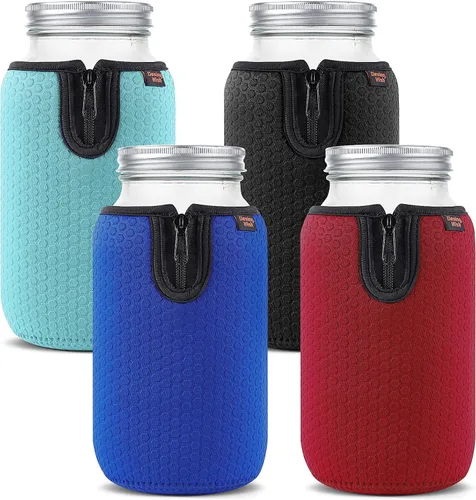 Miniatura 10 de Funda de neopreno para tarro Mason de boca regular y ancha, 32 onzas, antideslizante, acogedora, aislada, fundas protectoras de 3.7 x 5.3 pulgadas
