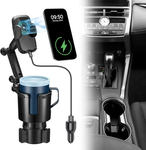 This Hill Soporte para Tazas con Cargador de Teléfono, Carga Rápida de 15W con Sujeción Automática, Soporte de Teléfono para Cargador de Portavasos