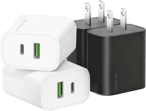 Paquete de 4 bloques de cargador USB C, cargador de puerto USB-C y USB-A de 20 W, para i Phone 17/16/15/14/13/12/11/X/8, i Pad y más